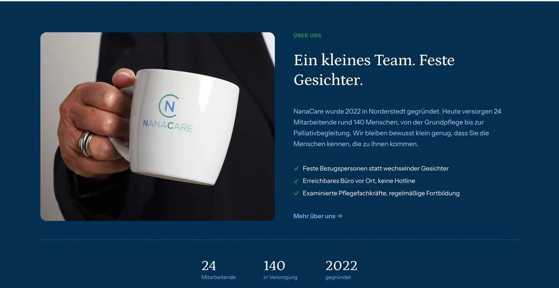 Ausschnitt der neuen Seite von nana-care.de